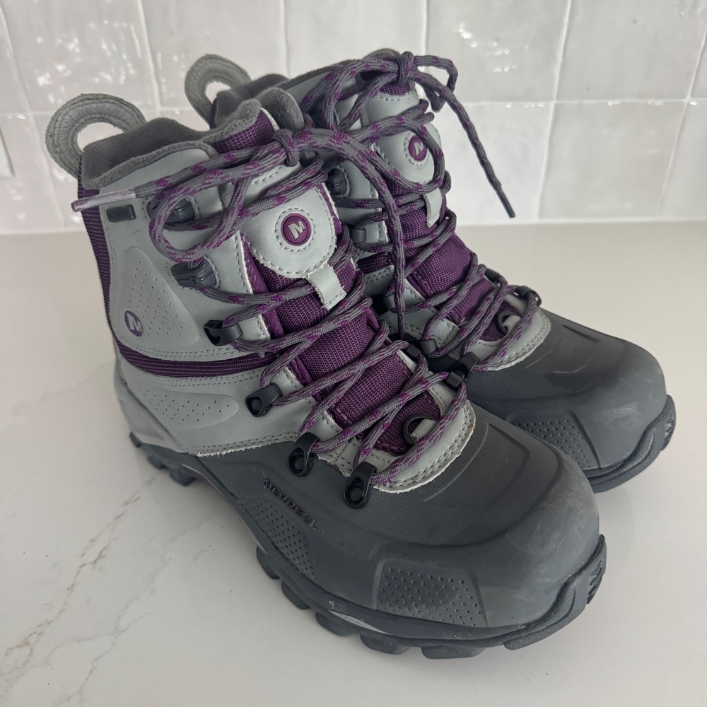 Merrell‎ Whiteout 8 Waterproof Winter Boots Womens 7 Grey Purple 400g Insulated